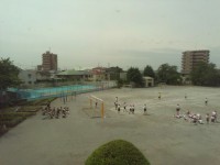 ソフトボール投げをしています。